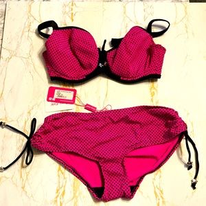 Curvy Kate hot pink black stars bikini size 12/34E